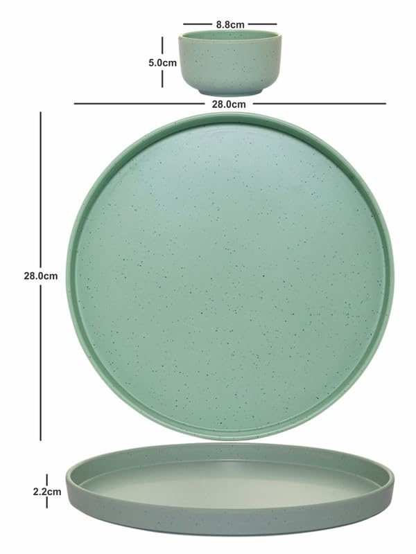 Servewell 4pcs Thali Dinner Plate with 4pcs Thali Veg Bowl Set of 8 pcs Dots Green - Image 3