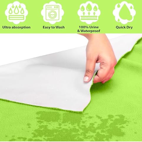Baby Bed Protector Reusable - Waterproof Absorbent Quick Dry Sheet, Soft Cotton Fabric for Newborns & Toddlers, Small Size 17x29 cm (Light Green)  - Image 2