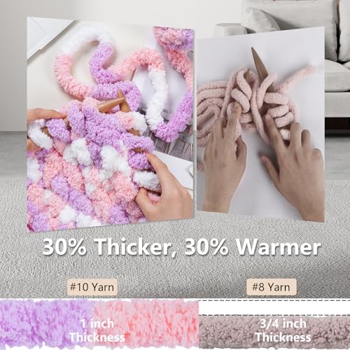 Cozyful Chunky Yarn for Hand Knitting - #10 Chunky Chenille Blanket Yarn, Jumbo Big Thick Chunky Yarns for Crocheting, Tie Dye Bulky Knit Yarns, 8 Skein (25 yds 8 oz Each Skein), Purple&Pink&White - Image 3