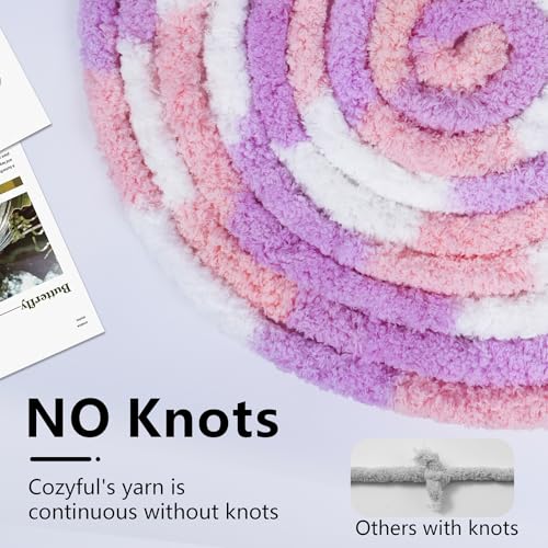 Cozyful Chunky Yarn for Hand Knitting - #10 Chunky Chenille Blanket Yarn, Jumbo Big Thick Chunky Yarns for Crocheting, Tie Dye Bulky Knit Yarns, 8 Skein (25 yds 8 oz Each Skein), Purple&Pink&White - Image 4