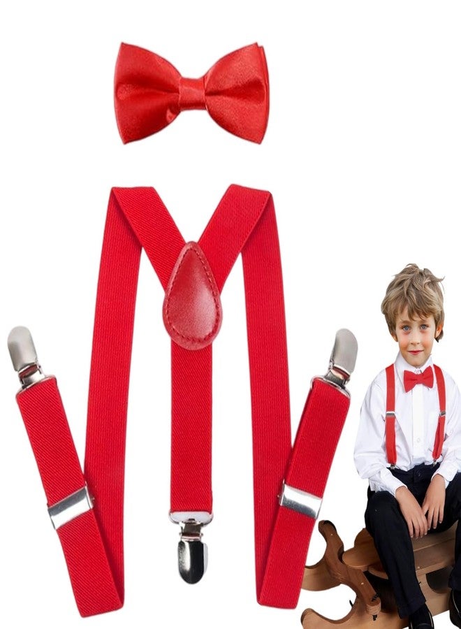 Adjustable Kid's Suspenders and Bow Tie Set - Classic Red Suspenders & Bowtie for Boys & Girls, Fits 6 Months to 7 Years - Perfect for Daily Wear, Photoshoots, and Special Occasions - Image 1