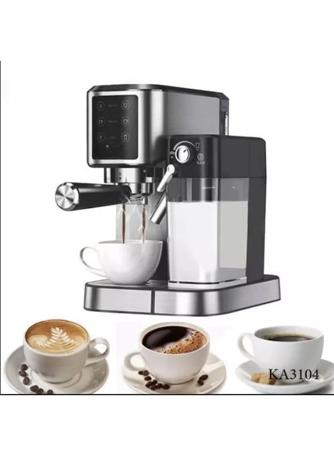 دي اس بي ماكينة تحضير القهوة 2 في 1 بقوة 1350 واط وضغط 20 بار، مع خزان حليب 700 مل وشاشة تعمل باللمس للإسبريسو والكابتشينو واللاتيه، موديل KA3104 - Image 1