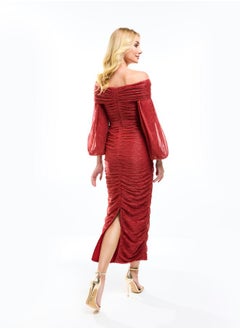 House of Moda Bardot Neck Ruched Bodycon Maxi Dress by Styli  - Image 3