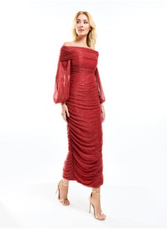 House of Moda Bardot Neck Ruched Bodycon Maxi Dress by Styli  - Image 4