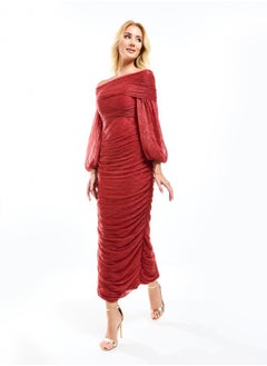 House of Moda Bardot Neck Ruched Bodycon Maxi Dress by Styli  - Image 5