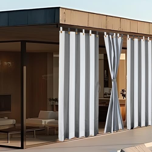 HIPPO Outdoor Stripe Design 180 GSM Sun Blocking Balcony Loop Curtain Sun & UV Protection, Light Filtering for Garden Patio (Grey-White, 3FTX8FT) - Image 1