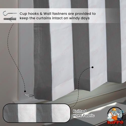 HIPPO Outdoor Stripe Design 180 GSM Sun Blocking Balcony Loop Curtain Sun & UV Protection, Light Filtering for Garden Patio (Grey-White, 3FTX8FT) - Image 4