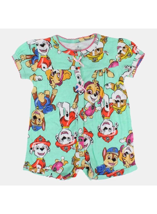 carter's Baby Girls Cotton Romper – Mint Green with Paw Patrol Print - Image 1