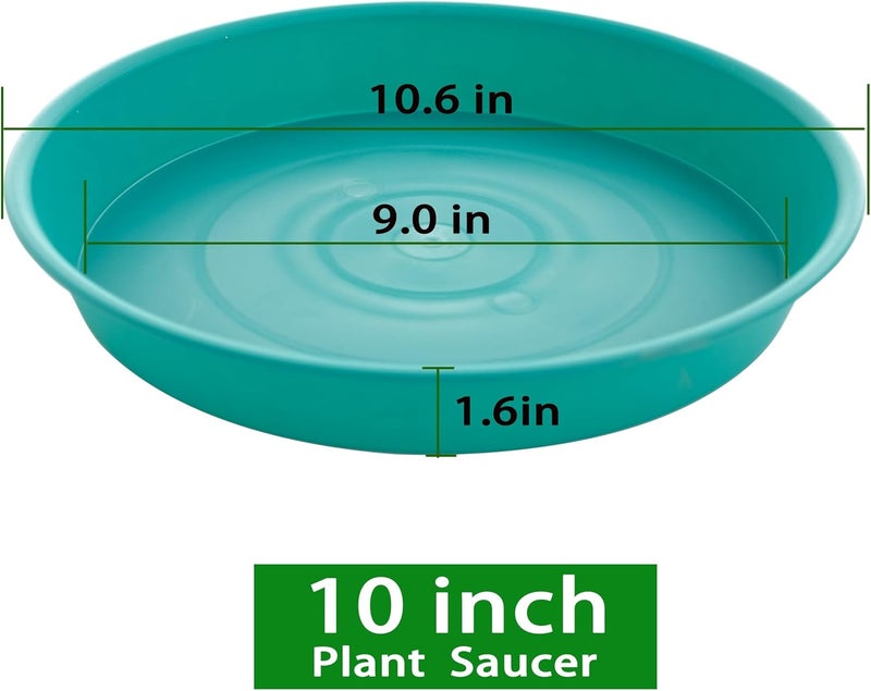 Bleuhome 6 Pack of 10 inch Plant Saucer Blue, Heavy Duty Plastic Plant Saucer 10 inch Round, Flower Plant Saucers for Indoors, Plant Trays for Planter 8"/9"/10" (10", Teal) - Image 2