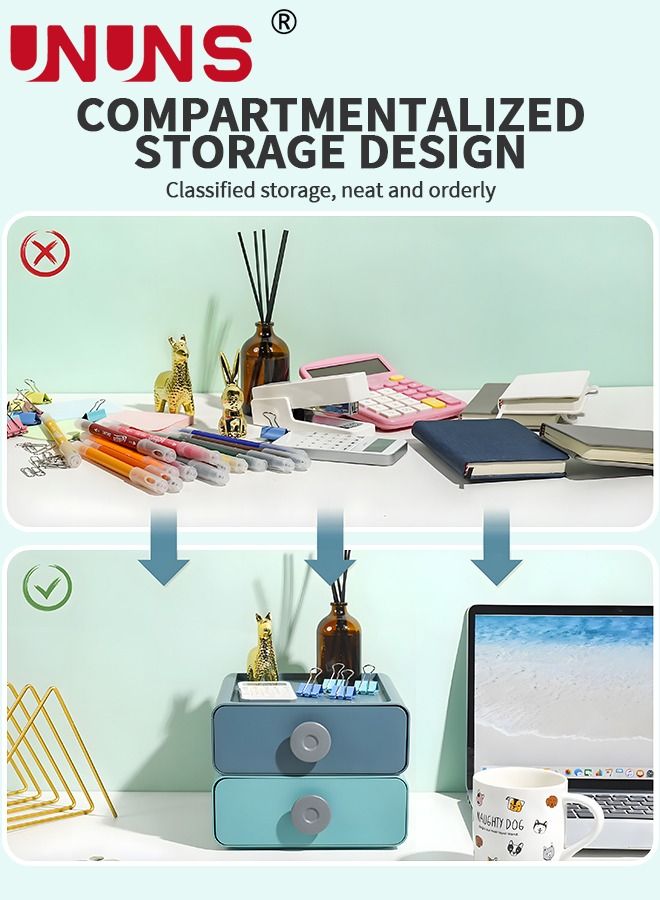 UNUNS 2 قطعة منظم مكتب منظم أدراج مكتب بلاستيكي قابل للتكديس منظم تخزين أدراج سطح المكتب صندوق تخزين المكياج للمكتب المنزلي - Image 3