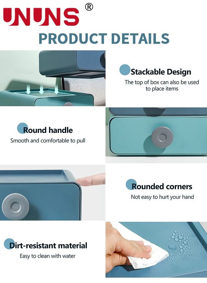 UNUNS 2 قطعة منظم مكتب منظم أدراج مكتب بلاستيكي قابل للتكديس منظم تخزين أدراج سطح المكتب صندوق تخزين المكياج للمكتب المنزلي - Image 4