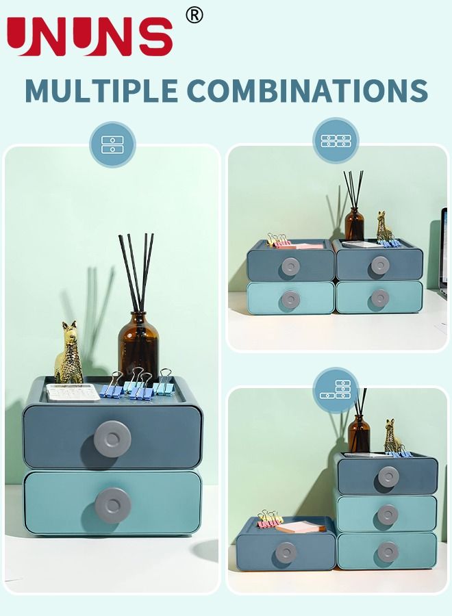 UNUNS 2 قطعة منظم مكتب منظم أدراج مكتب بلاستيكي قابل للتكديس منظم تخزين أدراج سطح المكتب صندوق تخزين المكياج للمكتب المنزلي - Image 5
