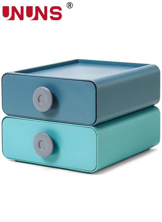 UNUNS 2 قطعة منظم مكتب منظم أدراج مكتب بلاستيكي قابل للتكديس منظم تخزين أدراج سطح المكتب صندوق تخزين المكياج للمكتب المنزلي - Image 1