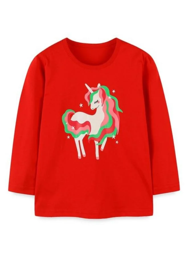 يونيكي Red Printed Long Sleeve Crew Neck T-Shirt