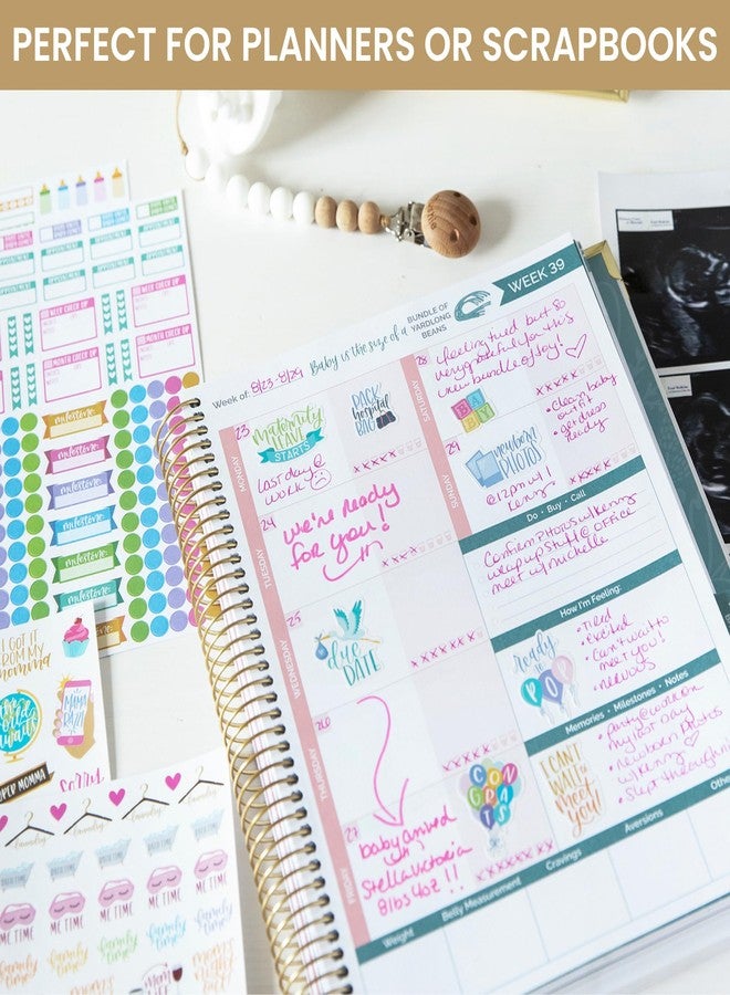 بلوم ديلي بلانرز مجموعة ملصقات تخطيط الحمل والسنة الأولى للطفل من بلوم ديلي بلانرز - 8 أوراق / أكثر من 580 ملصقًا - ملصقات ذات طابع الأمومة/حديثي الولادة للتزيين والتخطيط وسجل القصاصات وما إلى ذلك. - Image 4