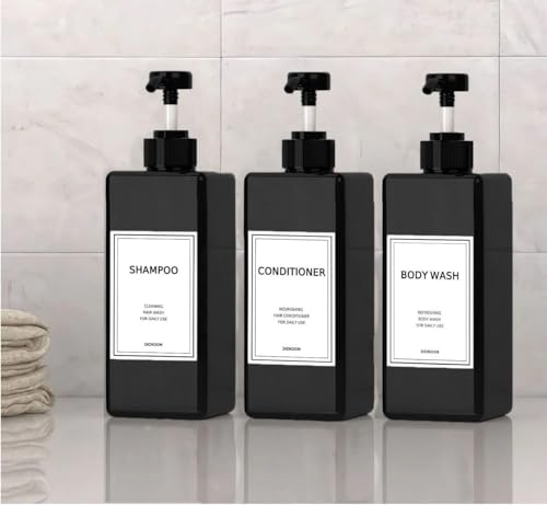 DIDROOM Modern Shampoo and Conditioner Dispenser (21 oz, Pack of 3) Refillable Pump Bottle Set Empty Shower Plastic Bottles with Pump for Bathroom Body Wash Soap and Shower - Image 4