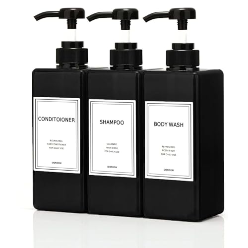 DIDROOM Modern Shampoo and Conditioner Dispenser (21 oz, Pack of 3) Refillable Pump Bottle Set Empty Shower Plastic Bottles with Pump for Bathroom Body Wash Soap and Shower - Image 1