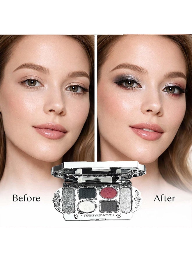 KAPEINE Black Red Eyeshadow Palette, 6Colors Eye Shades with 4 Matte + 2 Shimmer Silver Makeup Palette High Pigment Blendable Eye Shadow Long Lasting Makeup Set for Women Daily, Party-#02 Black Swan - Image 4