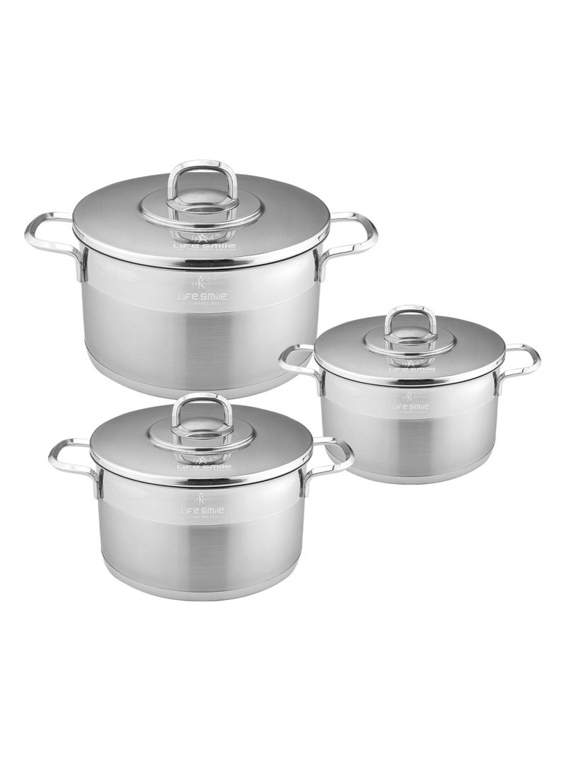 Life Smile Stainless Steel Cookware Set-6pcs Soup Pot with Lids | 24cm,28cm,32cmCasseroles | Durable Multi-Size Cooking Pots - Image 1