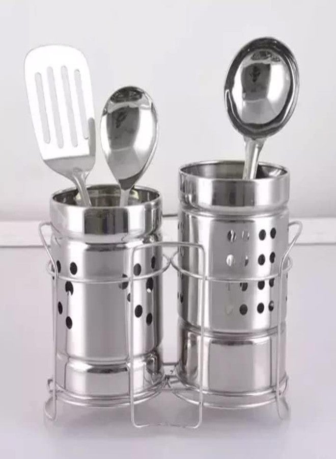 PAUL SONS Hospitality Spoon Stand for Dining Table/Cutlery Holder with Stand/Multi Purpose Stand Stainless Steel/Silver (2 in 1) - Image 2