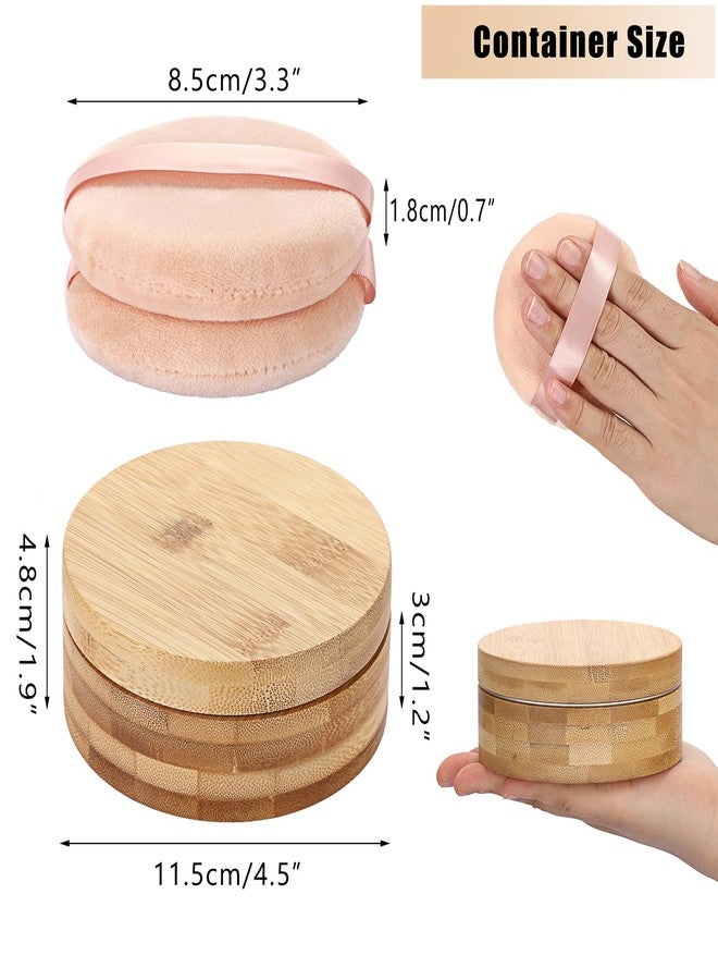 ELLDOO Body Powder Puff and Container, 10oz Empty Bamboo Case with Aluminum Inner Jar, Travel Loose Dusting Powder Storage Box with 2pcs Pink Powder Puffs for Baby Women - Image 2