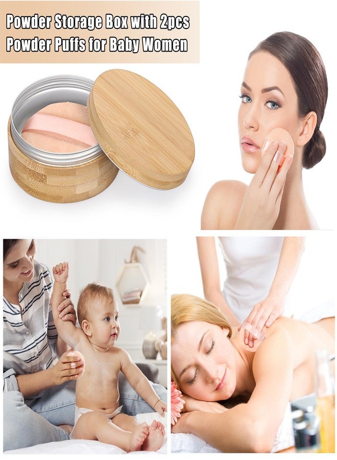 ELLDOO Body Powder Puff and Container, 10oz Empty Bamboo Case with Aluminum Inner Jar, Travel Loose Dusting Powder Storage Box with 2pcs Pink Powder Puffs for Baby Women - Image 4