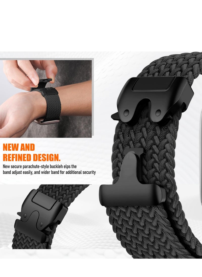 SZOXST Compatible for Apple Watch Band 49mm 46mm 45mm 44mm 42mm Elastic Nylon Braided Secure & Comfortable Stretchy Strap for Women Men,Parachute Buckle Bands for iWatch Ultra 2/1 Series 10 9 8 7 6 5 4 3 SE Black  - Image 3