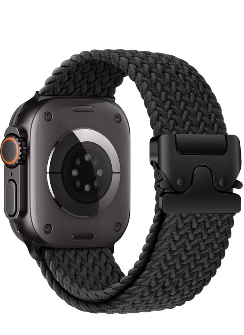 SZOXST Compatible for Apple Watch Band 49mm 46mm 45mm 44mm 42mm Elastic Nylon Braided Secure & Comfortable Stretchy Strap for Women Men,Parachute Buckle Bands for iWatch Ultra 2/1 Series 10 9 8 7 6 5 4 3 SE Black  - Image 1