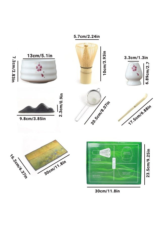 Super ZYouth 7-Piece Matcha Set, Traditional Handmade Matcha Tea Set with Ceramic Bowl, Spoon, Bamboo Matcha Whisk and Tea Whisk Stand, Tea Towel, Spoon Rack, Best Gift for Friends, Family, Home, Camping, White  - Image 3