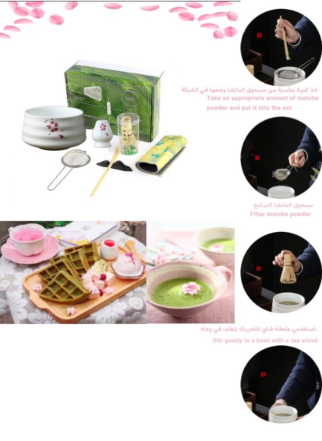 Super ZYouth 7-Piece Matcha Set, Traditional Handmade Matcha Tea Set with Ceramic Bowl, Spoon, Bamboo Matcha Whisk and Tea Whisk Stand, Tea Towel, Spoon Rack, Best Gift for Friends, Family, Home, Camping, White  - Image 2