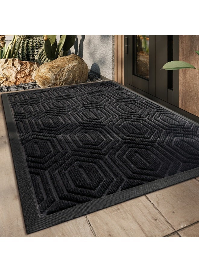 شبيلي سجادة باب من البولي بروبيلين باللون الأسود مقاس 45×75 سم ممسحة أحذية مقاومة للانزلاق مناسبة للداخلية والمداخل والحمام والمطبخ وغرفة المعيشة وغرفة النوم سريعة الجفاف ومتينة - Image 2