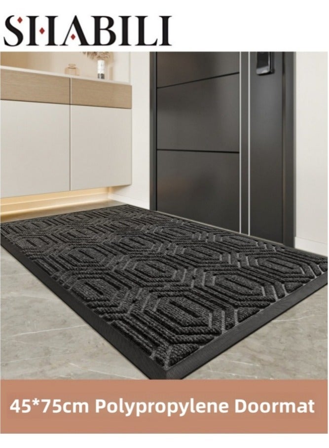 شبيلي سجادة باب من البولي بروبيلين باللون الأسود مقاس 45×75 سم ممسحة أحذية مقاومة للانزلاق مناسبة للداخلية والمداخل والحمام والمطبخ وغرفة المعيشة وغرفة النوم سريعة الجفاف ومتينة - Image 1