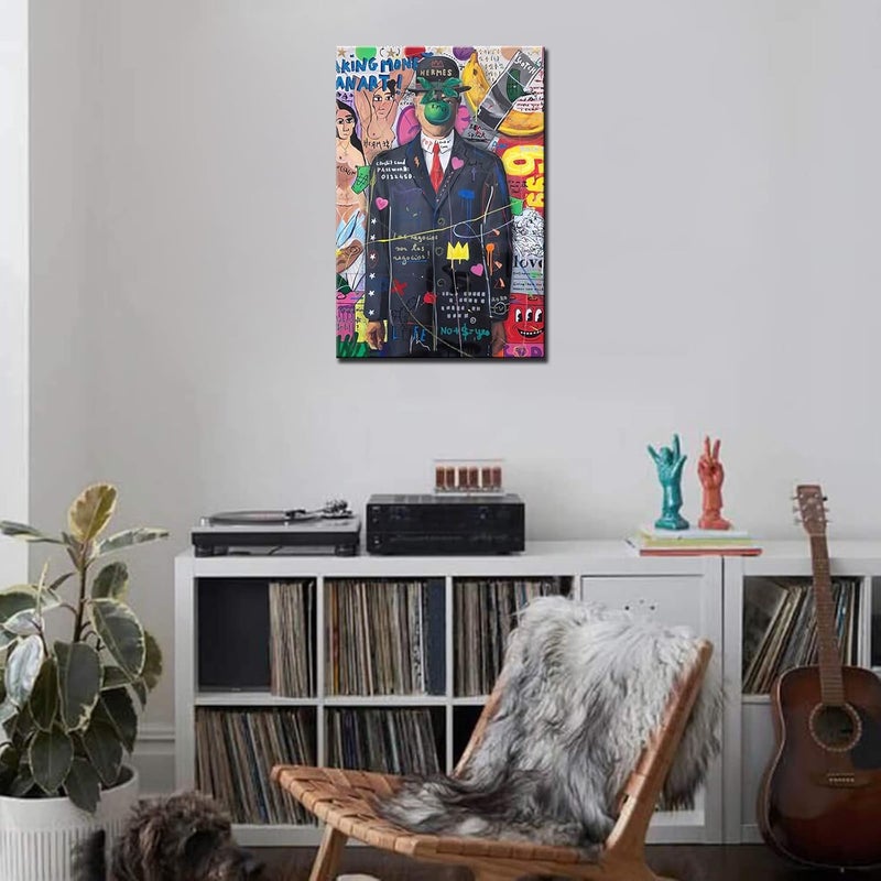Tucocoo Office Decor for Men Modern Graffiti Pictures Abstract Colorful Paintings 1 Panel Canvas Street Pop Wall Art Funny Artwork Home Decor for Living Room Framed Stretched Ready to Hang 16x24inch - Image 4