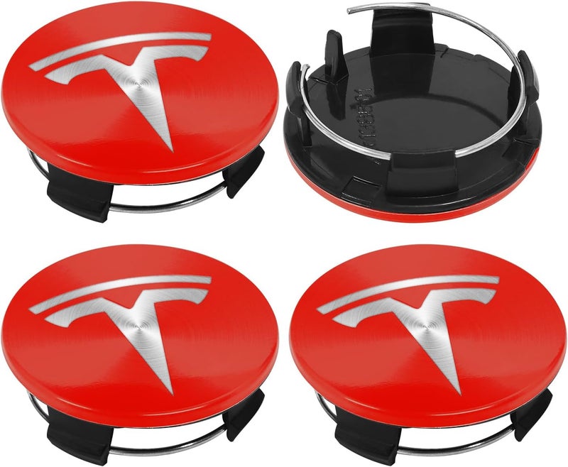 Knomix 4 Pack Exterior Decoration Wheel Center Cover for Tesla Model 3 Model Y,56mm Hubcaps Wheel Rim Cover Tesla Center Caps Hubcaps+22 Black Lug Nut Covers (Black Backgroud+Red Emblem) - Image 5