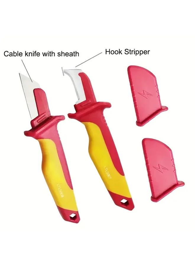 Insulated Electrician Knife Cable Stripping Snips Straight Curved Hook Fixed Blade Wire 1pc - Image 1
