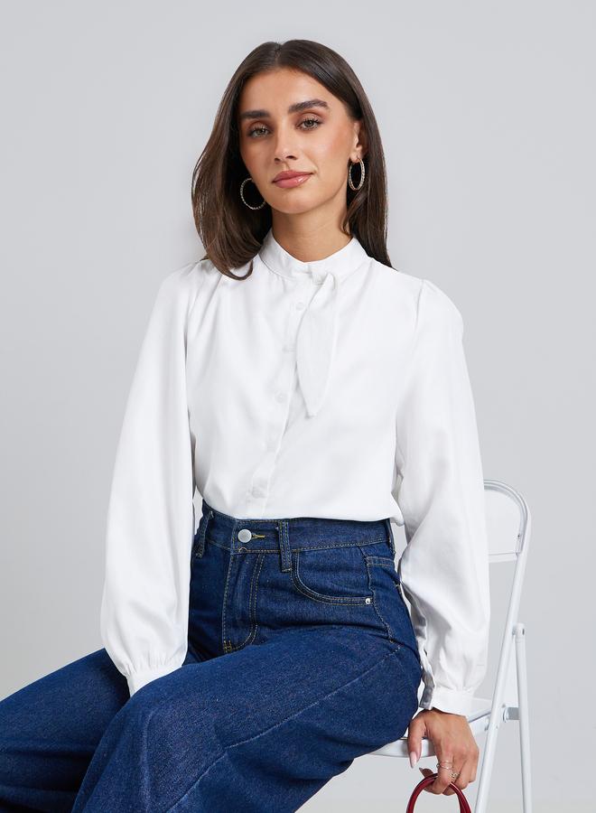 Styli Women White Long Sleeve Buttoned Blouse - Image 1