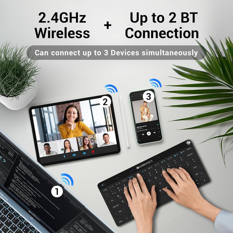 ZEBRONICS لوحة مفاتيح KEYPAD X1 اللاسلكية بلوتوث، مفاتيح مقص، 2.4GHz وبلوتوث مزدوج (ماك | أندرويد | ويندوز)، زر التحكم في الصوت/الوسائط، مفاتيح وسائط متعددة مدمجة - Image 4