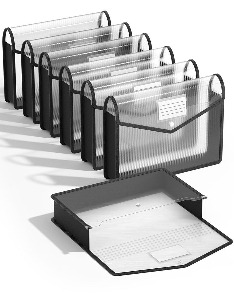 XingDuing Plastic Expanding File Folder, Transparent envelopes with Snap Closure, No Dividers, Large Capacity, Black File Folder Organizer Holder, Bills&Taxes, Letter/A4 Size for School/Office/Home-7 Pack - Image 1