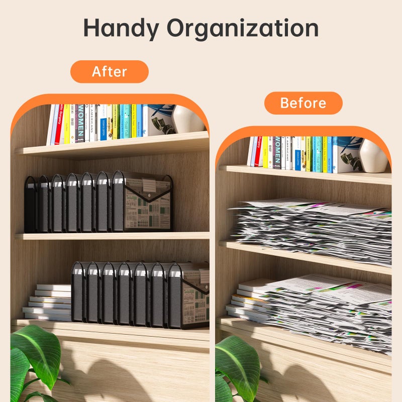 XingDuing Plastic Expanding File Folder, Transparent envelopes with Snap Closure, No Dividers, Large Capacity, Black File Folder Organizer Holder, Bills&Taxes, Letter/A4 Size for School/Office/Home-7 Pack - Image 5