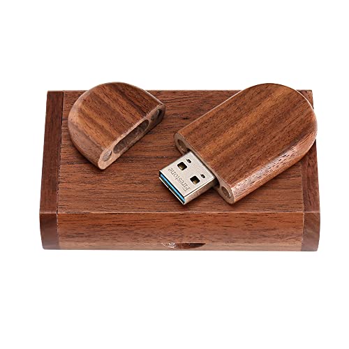 Fire Stone Novelty Wood USB 3.0 Flash Drive 32GB Data Storage Memory Stick USB Stick Pendrive with Wooden Box (Brown) - Image 1