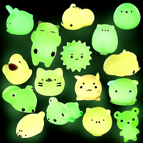 Outee 16 Pcs Mochi Toys Mini Mochi Animals Toys Glow in The Dark Toys Stress Relief Toys Bulk Mochi Cat Random Halloween Kids Party Favors for Goodie Bag Stuffers - Image 1