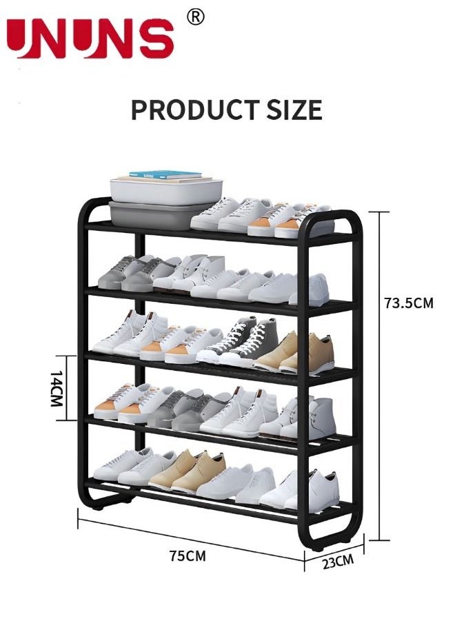 UNUNS - 5 Tiers Metal Shoe Rack,Adjustable Shoe Shelf Storage Organizer,Stackable Shoe Storage,For Entryway,Hallway,Living Room,Closet,Black - Image 1