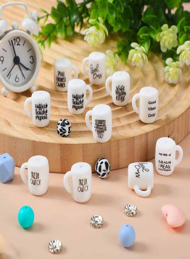 Hotop 100 Pcs Silicone Beads and Spacer Beads Set 60 Pcs Leopard Cow Print Polygonal Silicone Focal Beads Coffee Cup Mom Beads 40 Pcs Spacers for Jewelry Making DIY Necklace Bracelet Pens Craft - Image 4