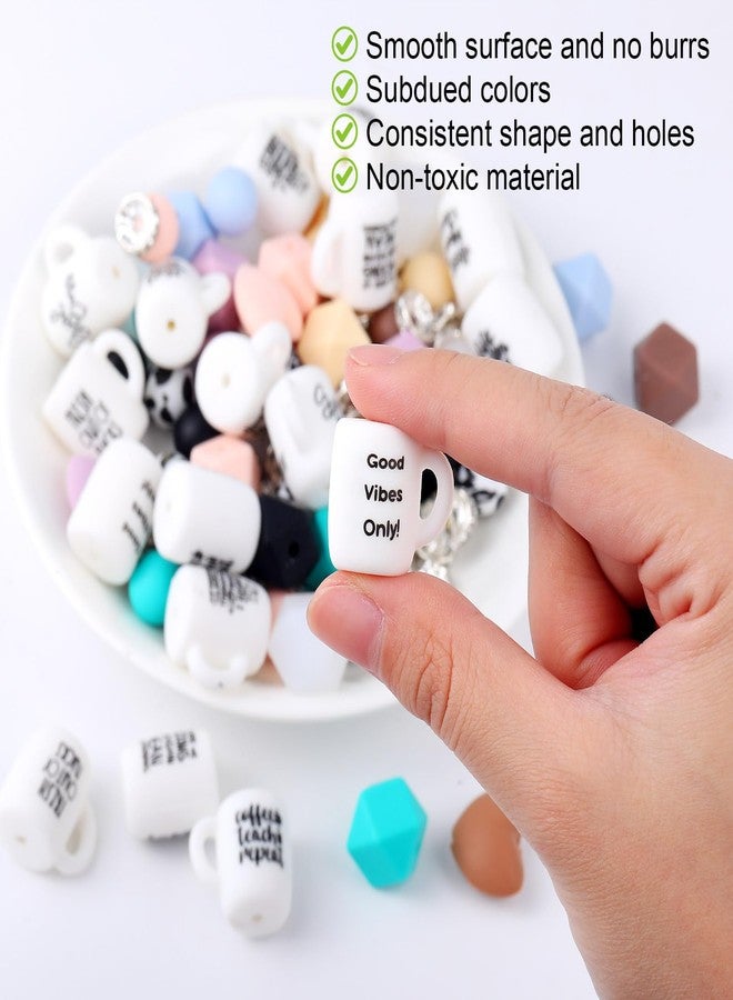 Hotop 100 Pcs Silicone Beads and Spacer Beads Set 60 Pcs Leopard Cow Print Polygonal Silicone Focal Beads Coffee Cup Mom Beads 40 Pcs Spacers for Jewelry Making DIY Necklace Bracelet Pens Craft - Image 3