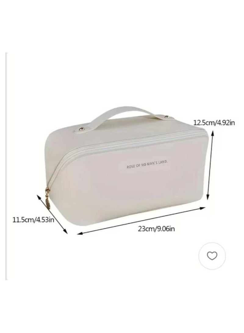 حقيبة مستحضرات تجميل للسفر متعددة الوظائف للنساء سعة كبيرة مصنوعة من الجلد الصناعى المقاوم للماء مع فاصل ومقبض أبيض - Image 2