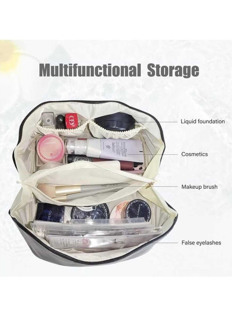 حقيبة مستحضرات تجميل للسفر متعددة الوظائف للنساء سعة كبيرة مصنوعة من الجلد الصناعى المقاوم للماء مع فاصل ومقبض أبيض - Image 4