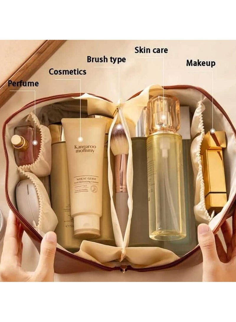 حقيبة مستحضرات تجميل للسفر متعددة الوظائف للنساء سعة كبيرة مصنوعة من الجلد الصناعى المقاوم للماء مع فاصل ومقبض أبيض - Image 5