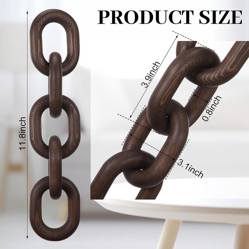 Queekay Decorative Wood Chain Link Decor Rustic Wooden 5 Link Wooden Decor Ornament Farmhouse Home Decoration Hand Carved Wood Chain Ornaments for Coffee Table(Dark Walnut) - Image 2
