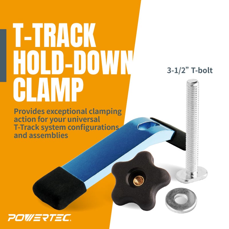 POWERTEC 71168-P2V T-Track Hold Down Clamp, 5-1/2" L x 1-1/8" W, 4 Pack, T Track Clamps for Woodworking - Image 2