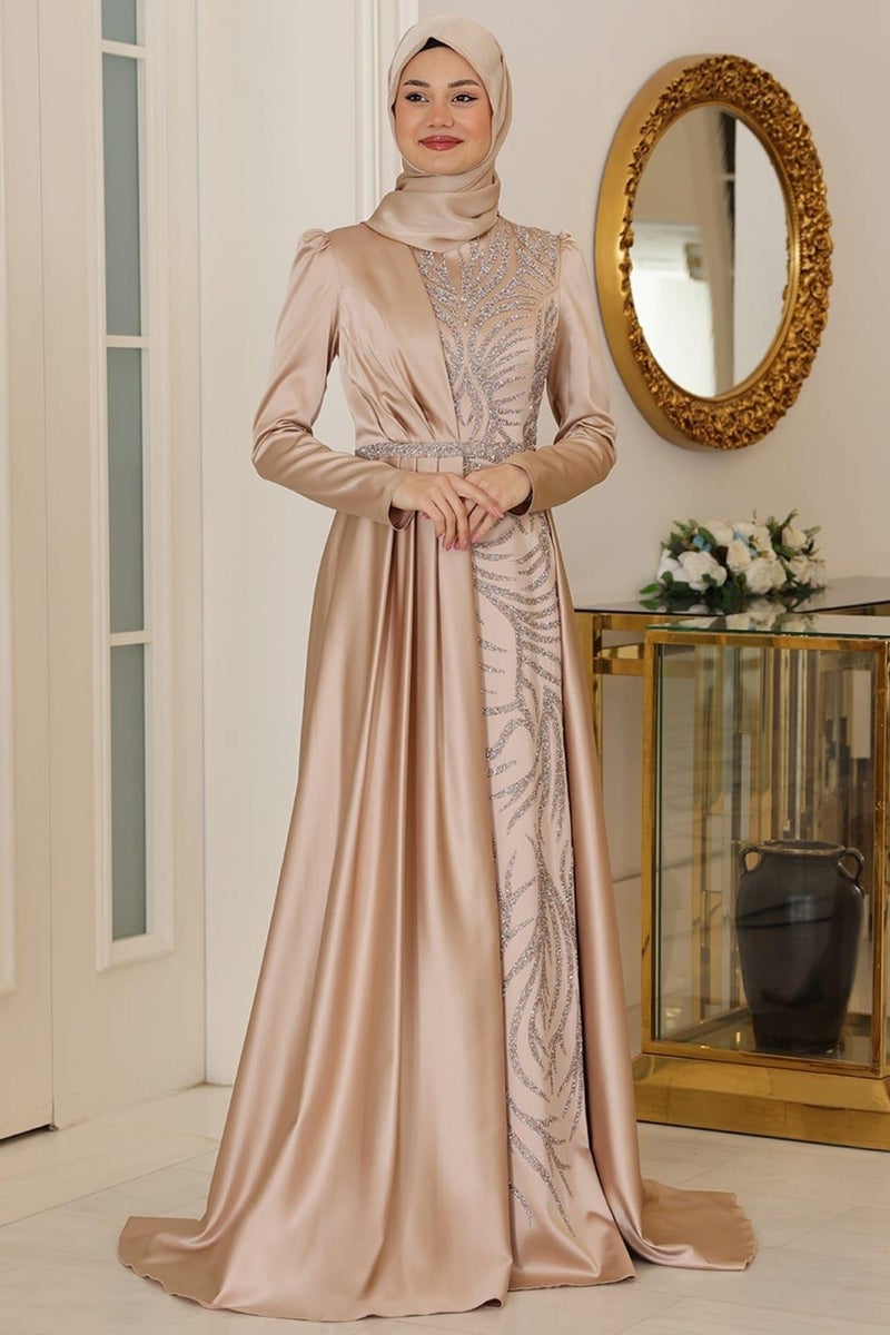 Esilanur Mihrimah Hijab Evening Dress Gold  - Image 1